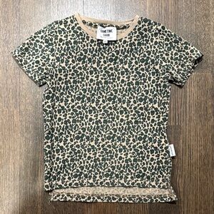 Sometime Soon Youth Size 4 Leopard Print T-Shirt - Green and Tan - Worn Once!